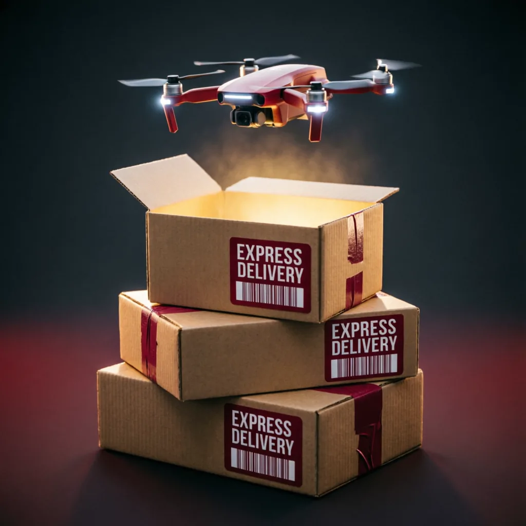Stacked express parcels with delivery drone