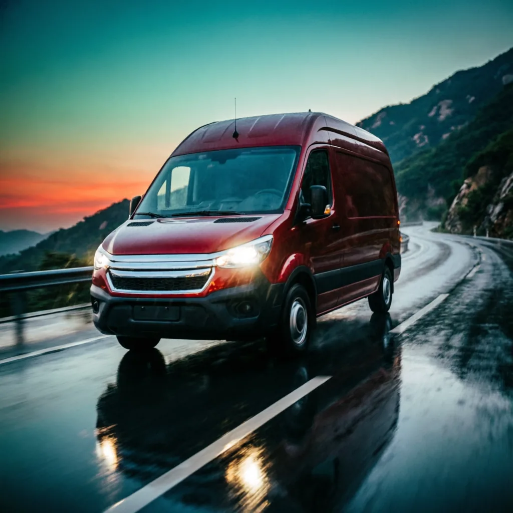 Express courier van at dusk